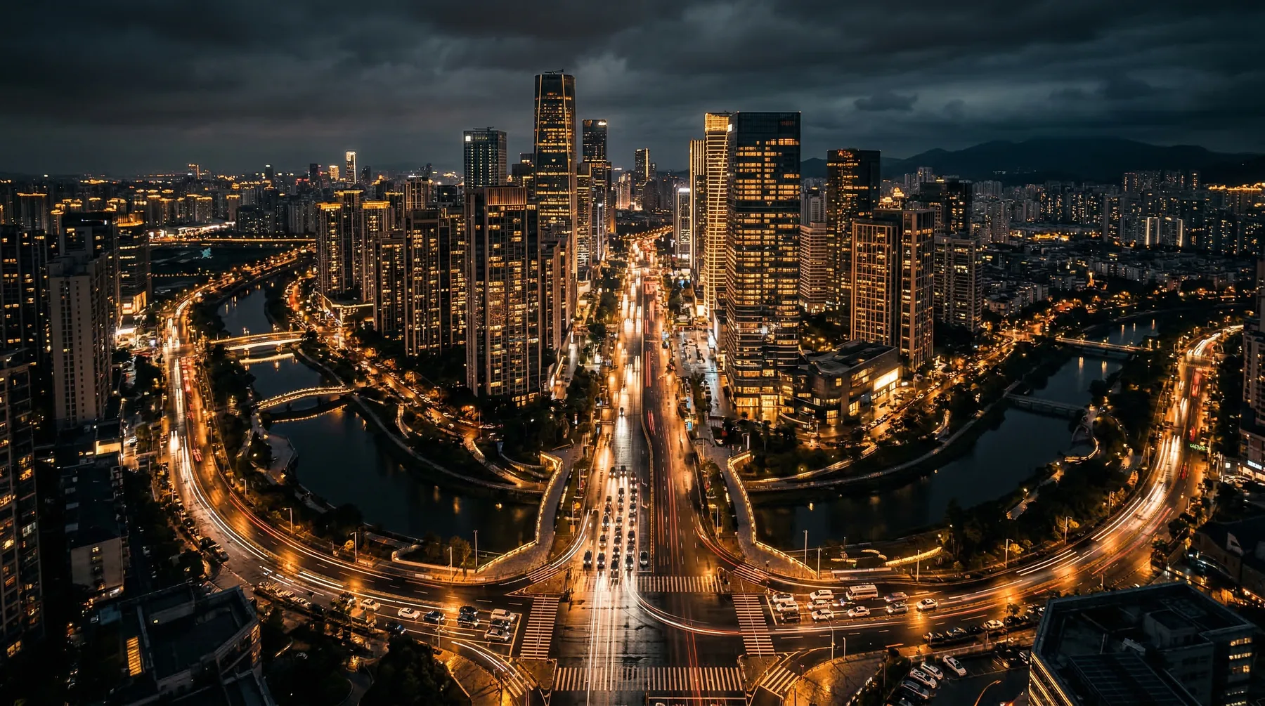 A glowing city skyline at night, from the Zippi website